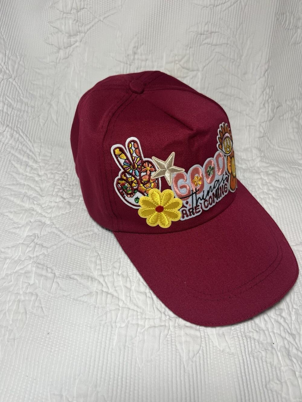 Custom Dark Red Layered Patches Trucker Hat Adjustable Snap Back
